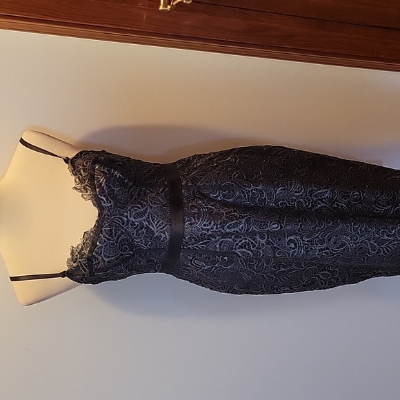 Vintage VTG Y2K Victoria’s Secret Corset Lace Cocktail Dress 12 Silver Black - Picture 1 of 9